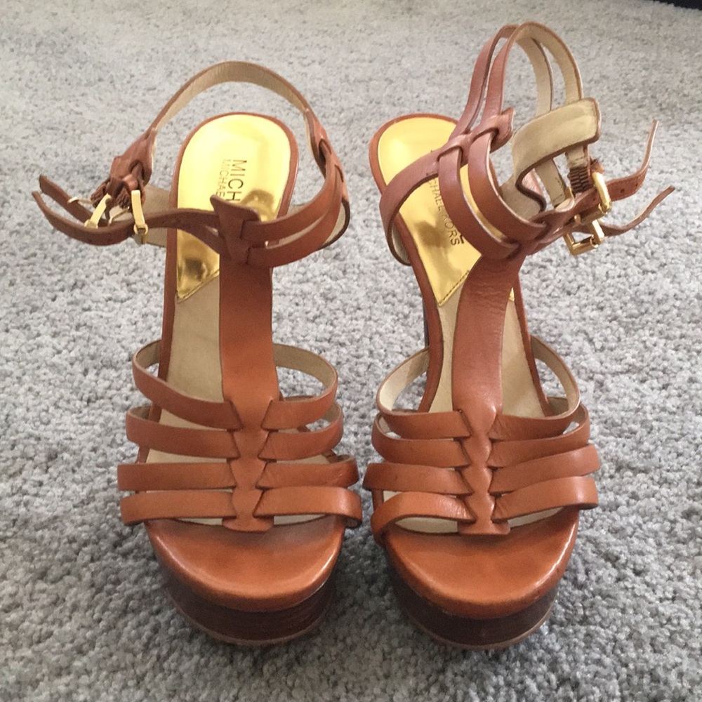Michael Kors tan leather strappy heels